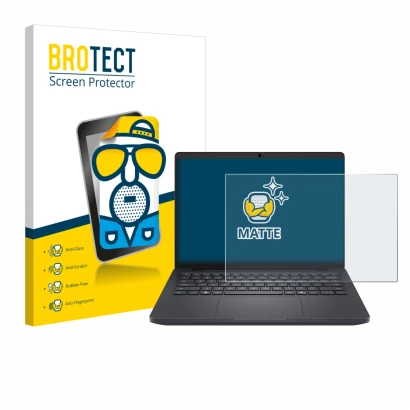 Parte frontal de un envase de producto con el logotipo de la marca BROTECT. Al lado se muestra el dispositivo Dell Pro Max 14 