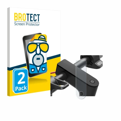 Parte frontal de un envase de producto con el logotipo de la marca BROTECT. Al lado se muestra el dispositivo Xiaomi Electric 