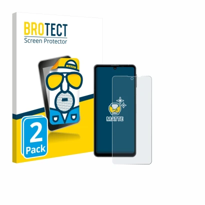 Parte frontal de un envase de producto con el logotipo de la marca BROTECT. Al lado se muestra el dispositivo Sharp Aquos Sens
