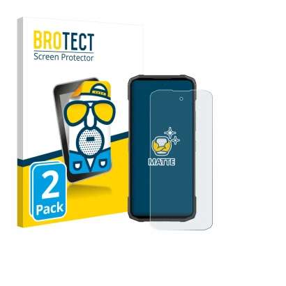 Parte frontal de un envase de producto con el logotipo de la marca BROTECT. Al lado se muestra el dispositivo Doogee Blade 20 