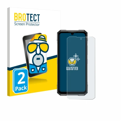 Parte frontal de un envase de producto con el logotipo de la marca BROTECT. Al lado se muestra el dispositivo Doogee Blade GT 