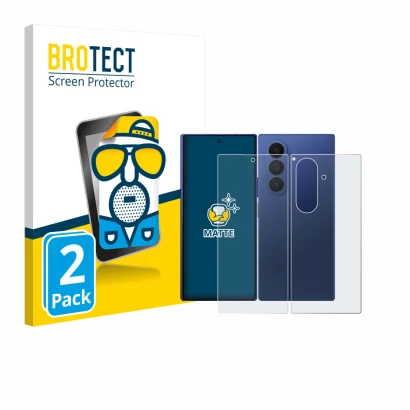 Parte frontal de un envase de producto con el logotipo de la marca BROTECT. Al lado se muestra el dispositivo Samsung Galaxy Z