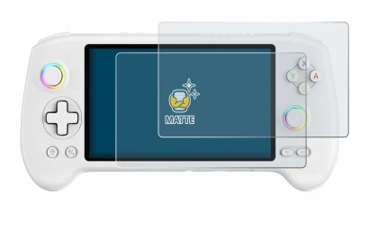 Imagen del dispositivo Anbernic RG557 con una amplia variedad de protectores de pantalla.