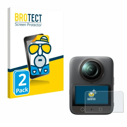 Parte frontal de un envase de producto con el logotipo de la marca BROTECT. Al lado se muestra el dispositivo DJI Osmo 360 con