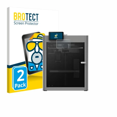 Parte frontal de un envase de producto con el logotipo de la marca BROTECT. Al lado se muestra el dispositivo Bambu Lab P2S 3D