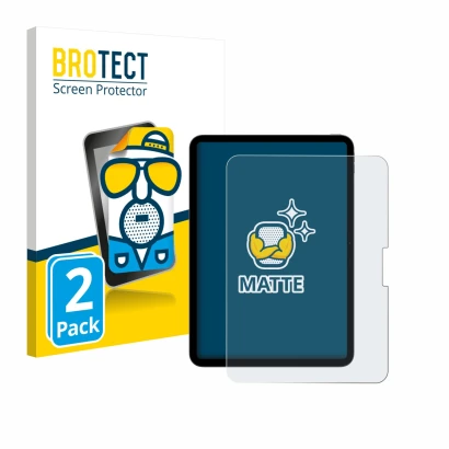 Parte frontal de un envase de producto con el logotipo de la marca BROTECT. Al lado se muestra el dispositivo Apple iPad Pro 1