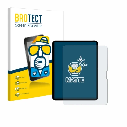 Parte frontal de un envase de producto con el logotipo de la marca BROTECT. Al lado se muestra el dispositivo Apple iPad Pro 1