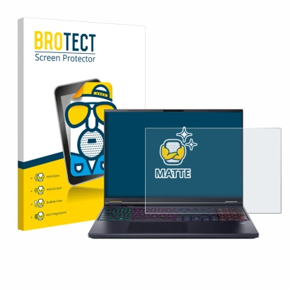 Parte frontal de un envase de producto con el logotipo de la marca BROTECT. Al lado se muestra el dispositivo Acer Predator He