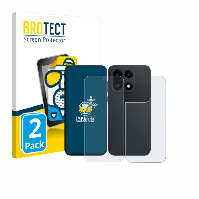 Parte frontal de un envase de producto con el logotipo de la marca BROTECT. Al lado se muestra el dispositivo OnePlus 15 (Fron