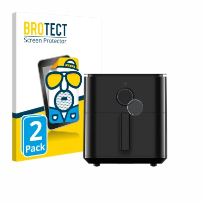 Parte frontal de un envase de producto con el logotipo de la marca BROTECT. Al lado se muestra el dispositivo Xiaomi Air Fryer