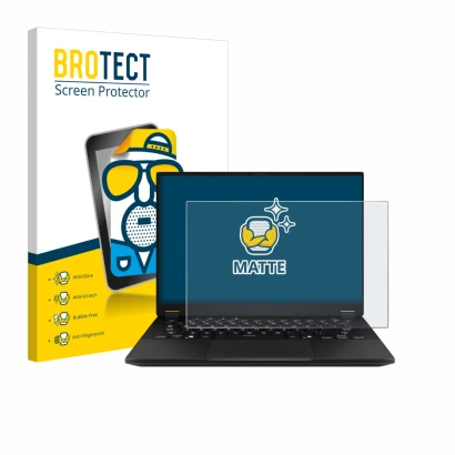 Parte frontal de un envase de producto con el logotipo de la marca BROTECT. Al lado se muestra el dispositivo ASUS TUF Gaming 