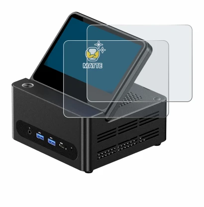 Imagen del dispositivo AOOSTAR G-FLIP H255 con una amplia variedad de protectores de pantalla.