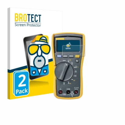 Parte frontal de un envase de producto con el logotipo de la marca BROTECT. Al lado se muestra el dispositivo Fluke MultiMeter