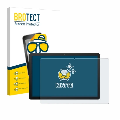 Parte frontal de un envase de producto con el logotipo de la marca BROTECT. Al lado se muestra el dispositivo Sunmi CPad 14