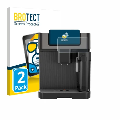 Parte frontal de un envase de producto con el logotipo de la marca BROTECT. Al lado se muestra el dispositivo Grundig KVA 7230