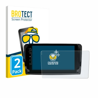 Parte frontal de un envase de producto con el logotipo de la marca BROTECT. Al lado se muestra el dispositivo Dynavin D9-DF432