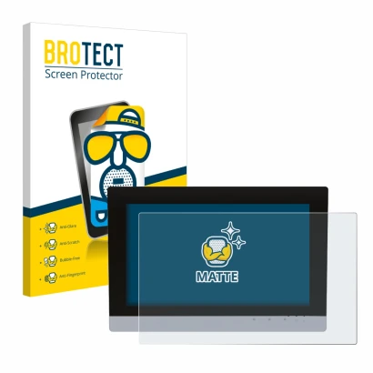 Parte frontal de un envase de producto con el logotipo de la marca BROTECT. Al lado se muestra el dispositivo WAGO Visu Panel