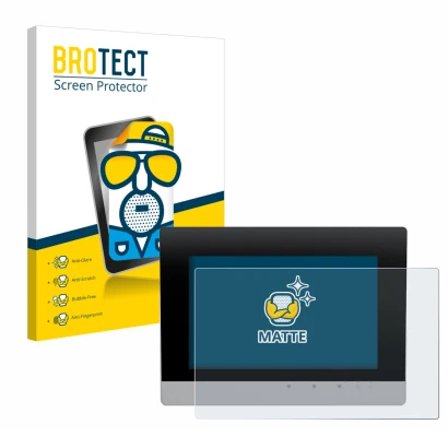 Parte frontal de un envase de producto con el logotipo de la marca BROTECT. Al lado se muestra el dispositivo WAGO Touch Panel