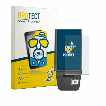 Parte frontal de un envase de producto con el logotipo de la marca BROTECT. Al lado se muestra el dispositivo Pyramid Computer