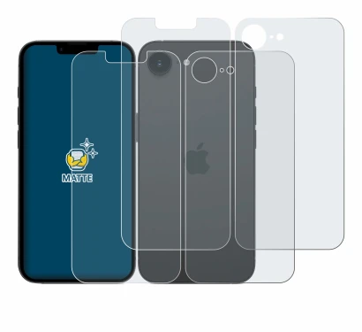 Imagen del dispositivo Apple iPhone 17e (Frontal+Trasero) con una amplia variedad de protectores de pantalla.