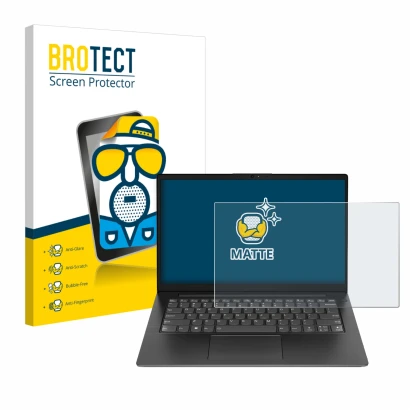 Parte frontal de un envase de producto con el logotipo de la marca BROTECT. Al lado se muestra el dispositivo Lenovo V14 Gen 4
