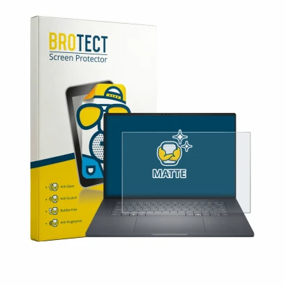 Parte frontal de un envase de producto con el logotipo de la marca BROTECT. Al lado se muestra el dispositivo Dell Pro Precisi
