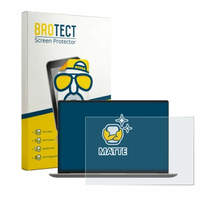 Parte frontal de un envase de producto con el logotipo de la marca BROTECT. Al lado se muestra el dispositivo Honor MagicBook
