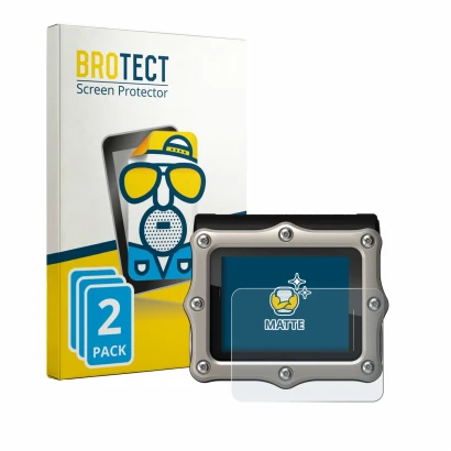 Parte frontal de un envase de producto con el logotipo de la marca BROTECT. Al lado se muestra el dispositivo Shearwater Perdi