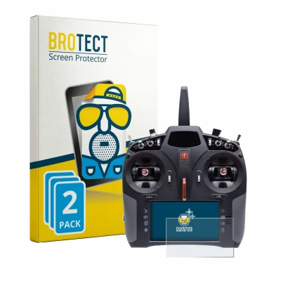 Parte frontal de un envase de producto con el logotipo de la marca BROTECT. Al lado se muestra el dispositivo Spektrum iX14 Pl