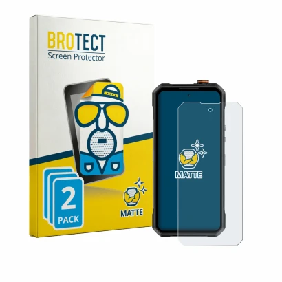 Parte frontal de un envase de producto con el logotipo de la marca BROTECT. Al lado se muestra el dispositivo Oukitel WP61 Plu
