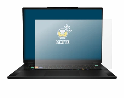 Imagen del dispositivo MSI Stealth 18 HX AI con una amplia variedad de protectores de pantalla.