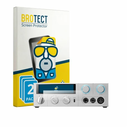 Parte frontal de un envase de producto con el logotipo de la marca BROTECT. Al lado se muestra el dispositivo FiiO K15 con su