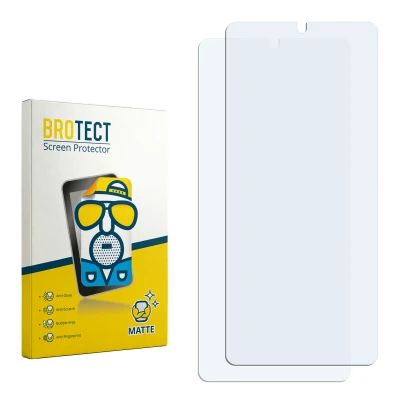 Parte frontal de un envase de producto con el logotipo de la marca BROTECT. Al lado está el protector de pantalla correspondie