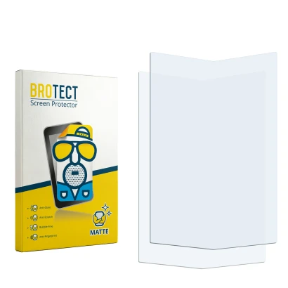 Parte frontal de un envase de producto con el logotipo de la marca BROTECT. Al lado está el protector de pantalla correspondie