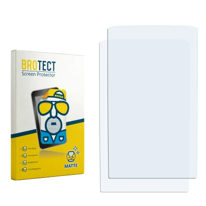 Parte frontal de un envase de producto con el logotipo de la marca BROTECT. Al lado está el protector de pantalla correspondie