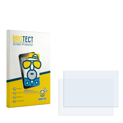 Parte frontal de un envase de producto con el logotipo de la marca BROTECT. Al lado está el protector de pantalla correspondie