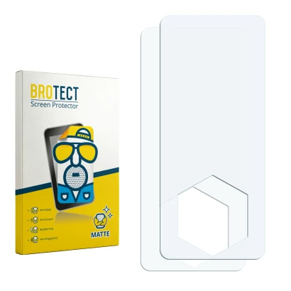Parte frontal de un envase de producto con el logotipo de la marca BROTECT. Al lado está el protector de pantalla correspondie