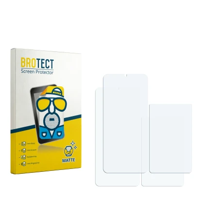 Parte frontal de un envase de producto con el logotipo de la marca BROTECT. Al lado está el protector de pantalla correspondie