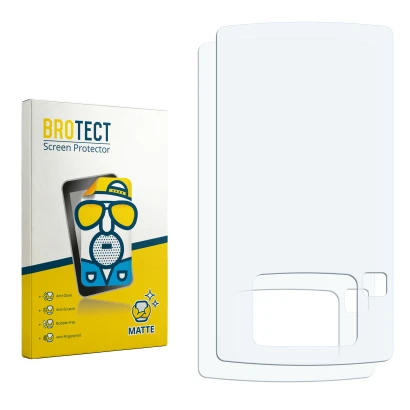 Parte frontal de un envase de producto con el logotipo de la marca BROTECT. Al lado está el protector de pantalla correspondie