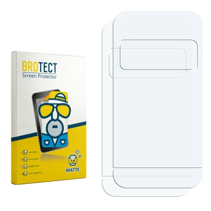 Parte frontal de un envase de producto con el logotipo de la marca BROTECT. Al lado está el protector de pantalla correspondie