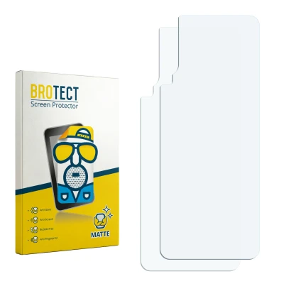 Parte frontal de un envase de producto con el logotipo de la marca BROTECT. Al lado está el protector de pantalla correspondie