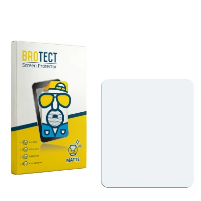 Parte frontal de un envase de producto con el logotipo de la marca BROTECT. Al lado está el protector de pantalla correspondie