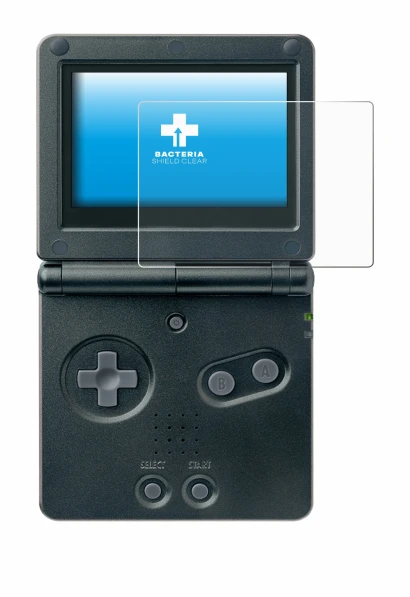 Imagen del dispositivo Nintendo Gameboy Advance GBA SP con una amplia variedad de protectores de pantalla.