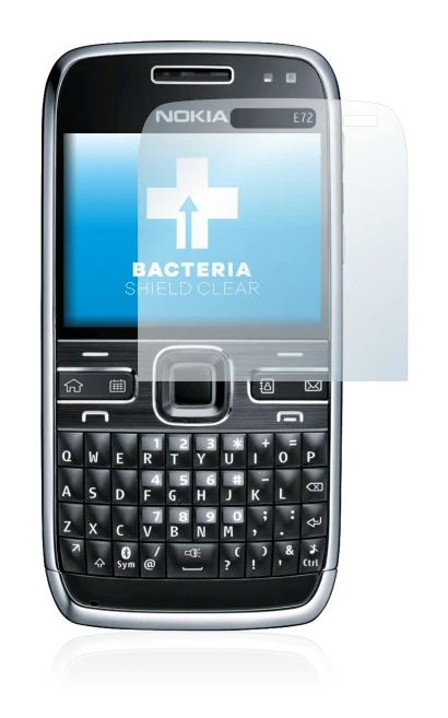 Imagen del dispositivo Nokia E72 con una amplia variedad de protectores de pantalla.