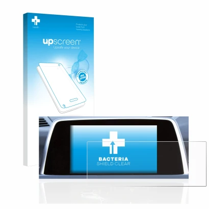 Parte frontal de un envase de producto con el logotipo de la marca upscreen. Al lado se muestra el dispositivo BMW 6 F13 Coupe