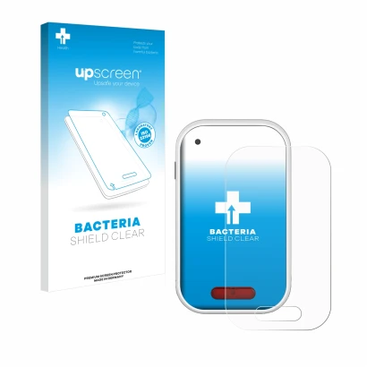 Parte frontal de un envase de producto con el logotipo de la marca upscreen. Al lado se muestra el dispositivo Polar V650 con