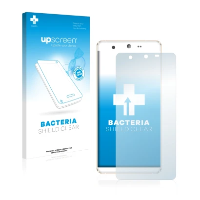 Parte frontal de un envase de producto con el logotipo de la marca upscreen. Al lado se muestra el dispositivo Kingzone N5 con
