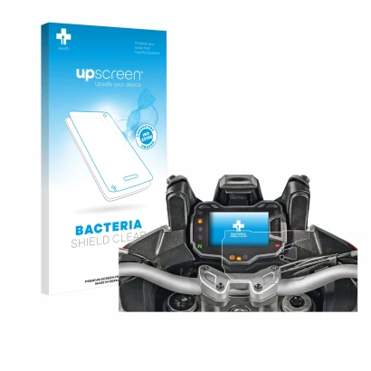 Parte frontal de un envase de producto con el logotipo de la marca upscreen. Al lado se muestra el dispositivo Ducati Multistr