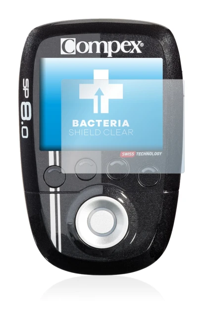 Imagen del dispositivo Compex SP 8.0 con una amplia variedad de protectores de pantalla.