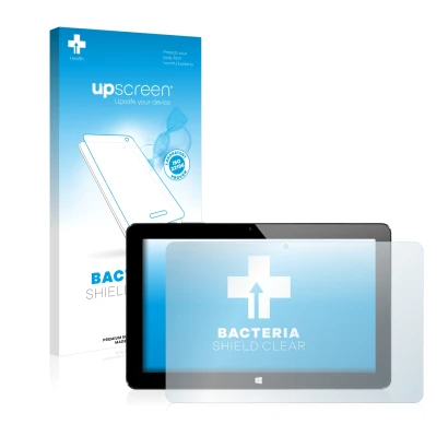 Parte frontal de un envase de producto con el logotipo de la marca upscreen. Al lado se muestra el dispositivo Cube i7 Stylus